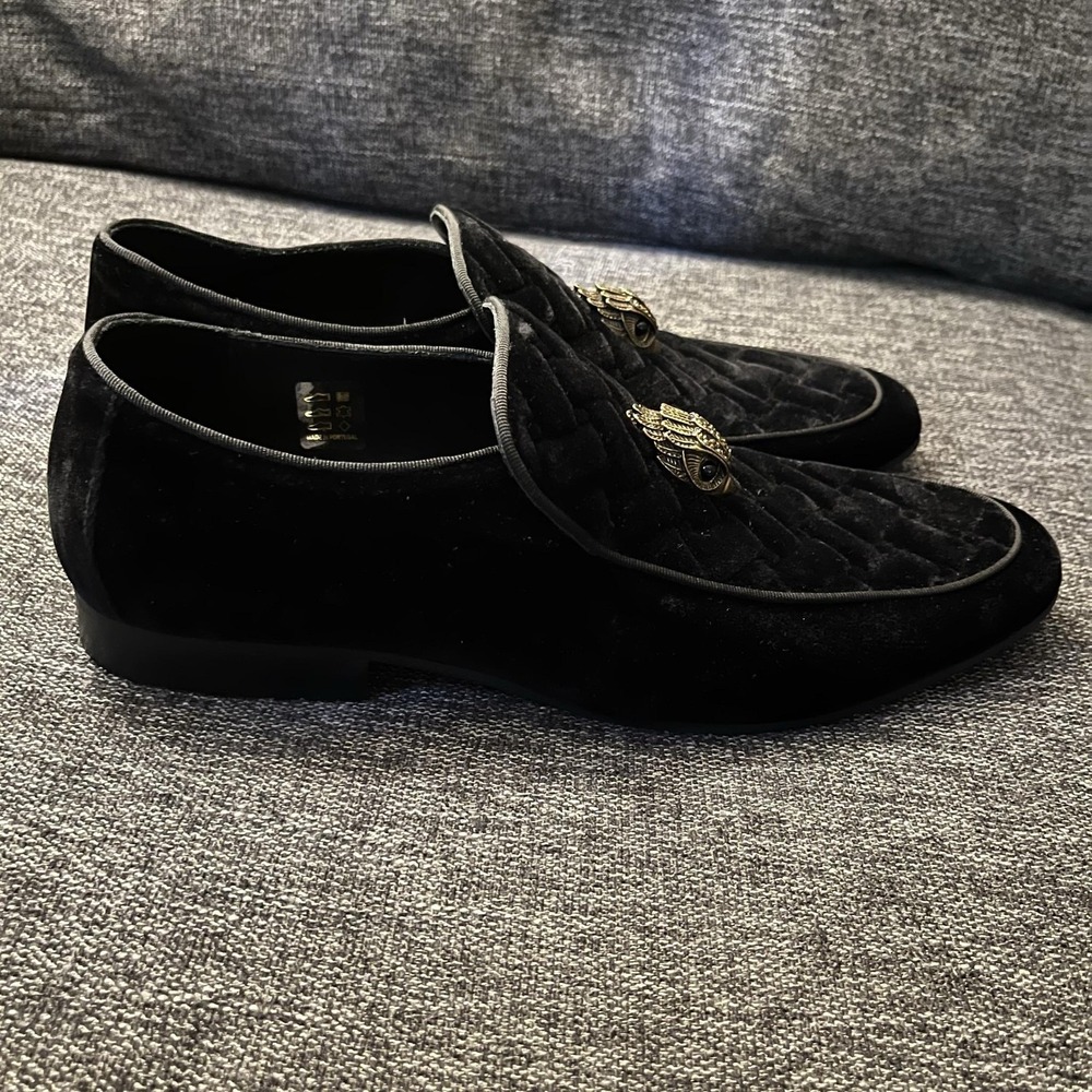 Kurt Geiger Shoes Mens Size 11 Black Suede Eagle Medallion Slip On Loafers